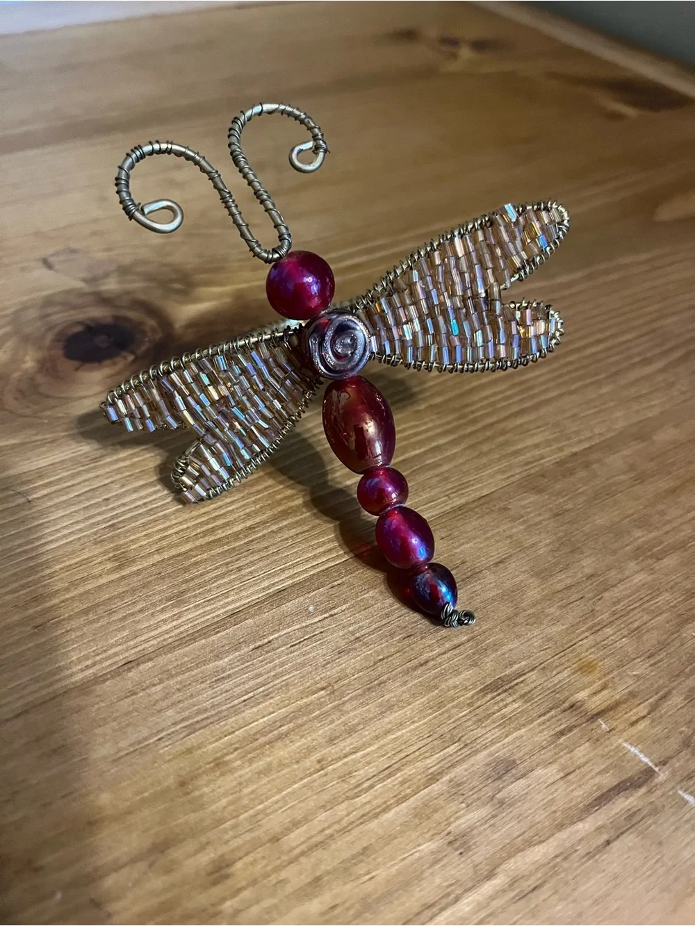 3 Pier one dragonfly napkin holders with glass red beads 3 1/2 x 3 1/2”